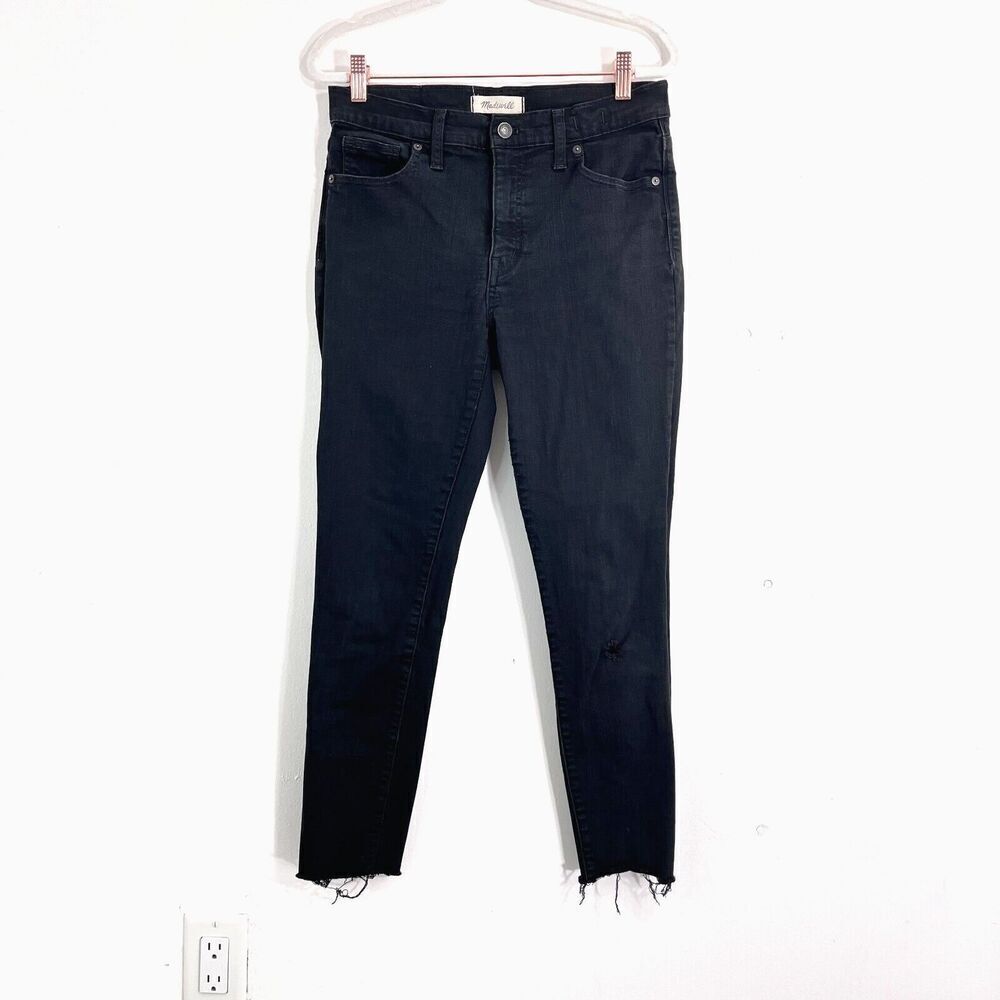 Madewell Jeans Women 29 Black 9" High Rise Skinny Denim Grunge Cropped Stretch